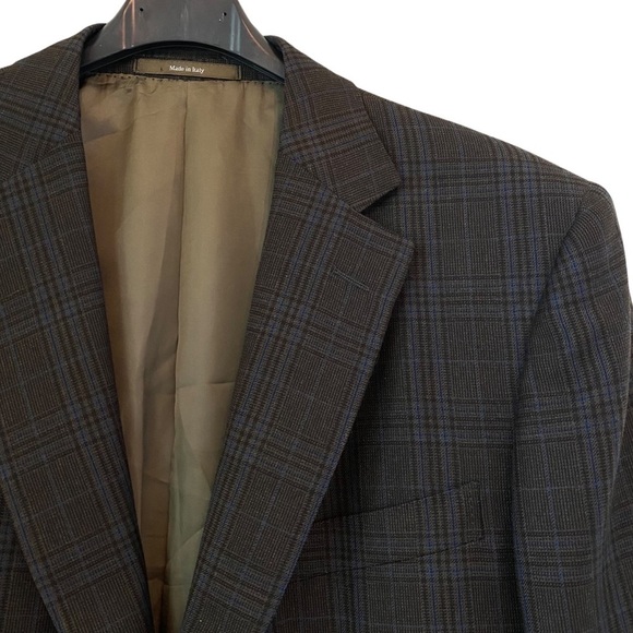 Ermenegildo‎ Zegna Men's Wool Jacket Blazer Grey Plaid Italy 2 Button 52R Flaws - Picture 2 of 16